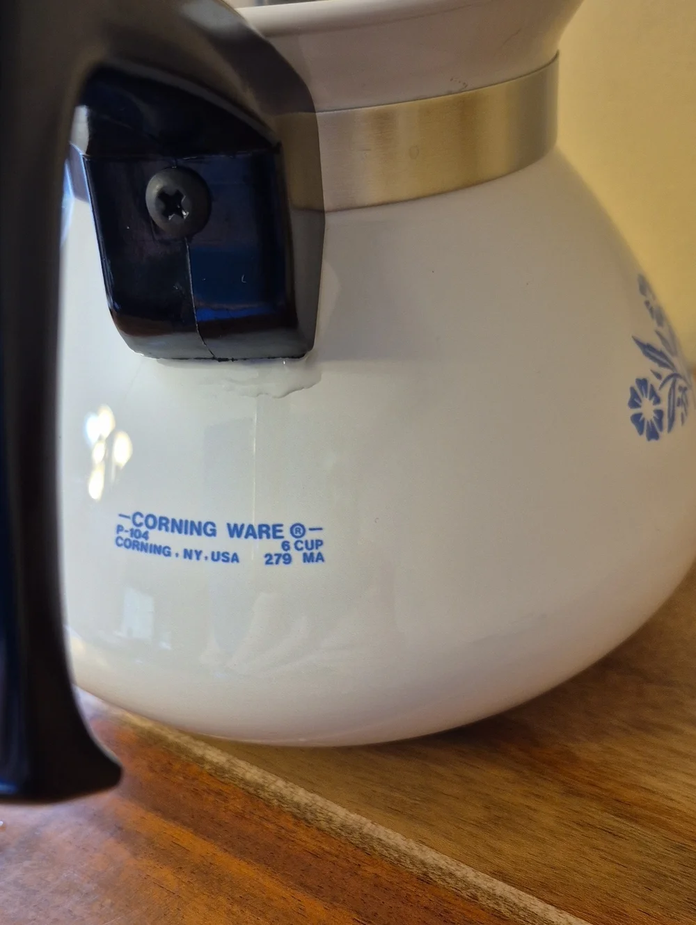 Vintage CorningWare White Blue Floral Percolator Coffee Pot with Lid